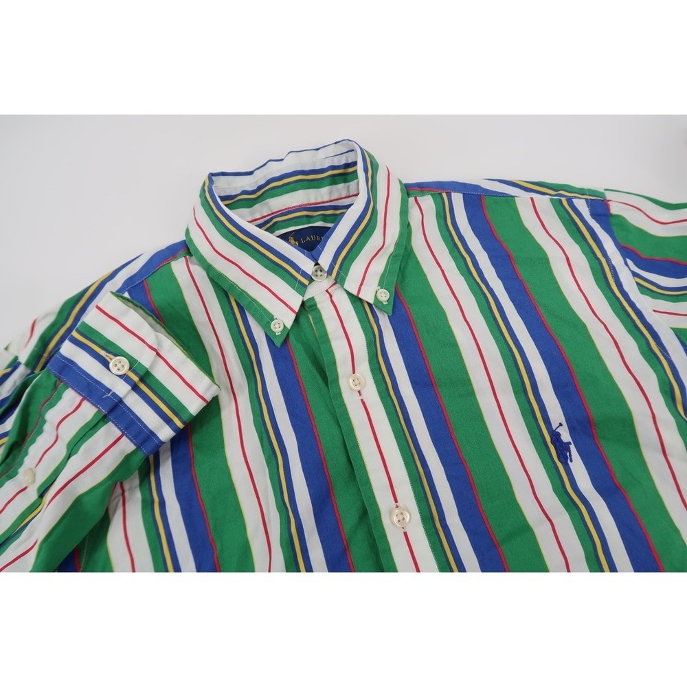 Ralph Lauren Button Down Shirt Mens Small Green Blue Vertical Stripe Long Sleeve